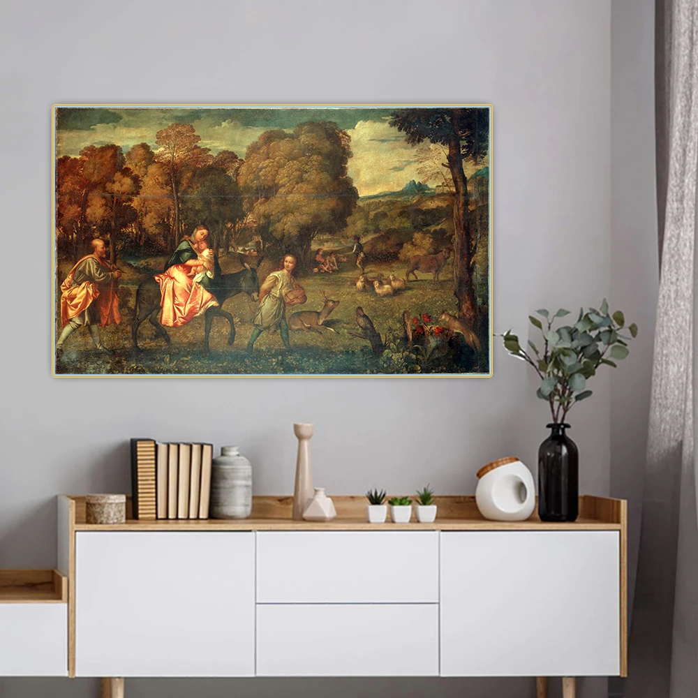 

Citon Tiziano Vecellio《Flight into Egypt》Canvas Art Oil Painting Artwork Poster Picture Wall Decor Home Living Room Decoration