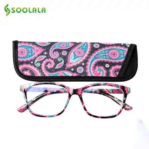 Очки для чтения женские SOOLALA, квадратные, с пружинным шарниром, с цветочным принтом, с защитой от сисветильник света, пресбиопические очки с ...