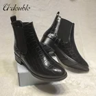 Женские ботинки челси с U-образным вырезом, эластичные ботильоны со шнуровкой, черные кожаные, с квадратным носком, на платформе, базовые зимние ботинки для женщин