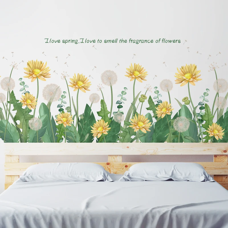 

[shijuekongjian] 3 Pieces Yellow Flowers Wall Stickers DIY Dandelion Plants Wall Decals for Living Room Kitchen Home Decoration