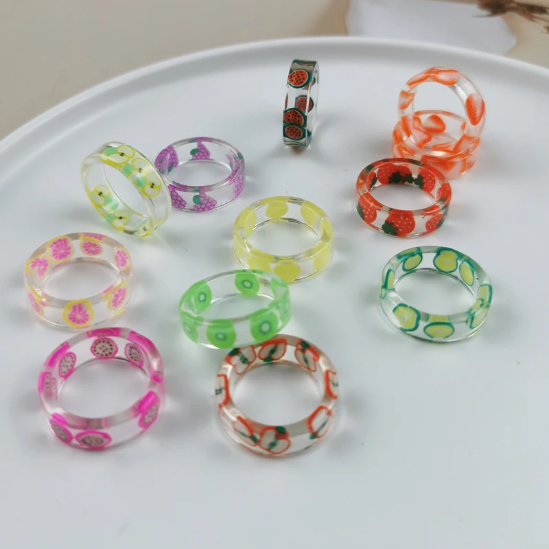 10 шт. корейские Модные прозрачные акриловые кольца ApeUr из смолы в виде свежих