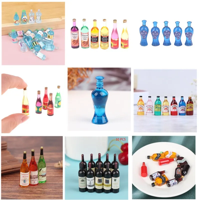 

3/5/6/10Pcs 1/12 Scale Dollhouse Accessories Mini Wine Bottle Set Simulation Drinks Toys