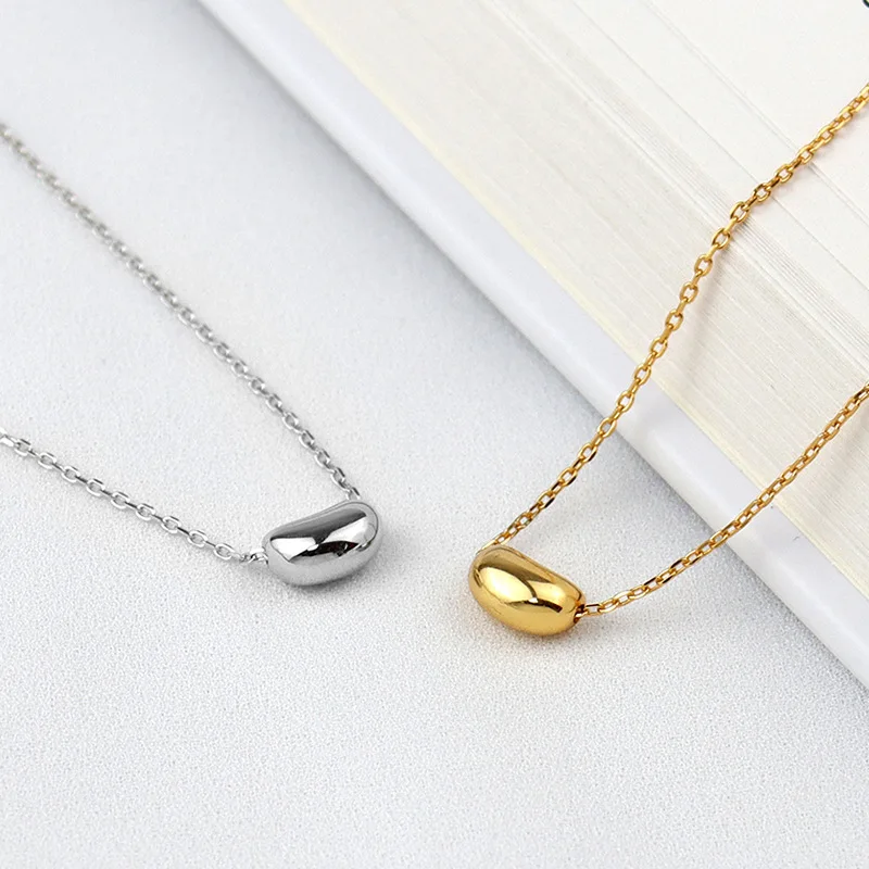 

New 925 Sterling Silver Golden Acacia Bean Pendants Chain Necklace Women Men Fashion Charm Jewelry