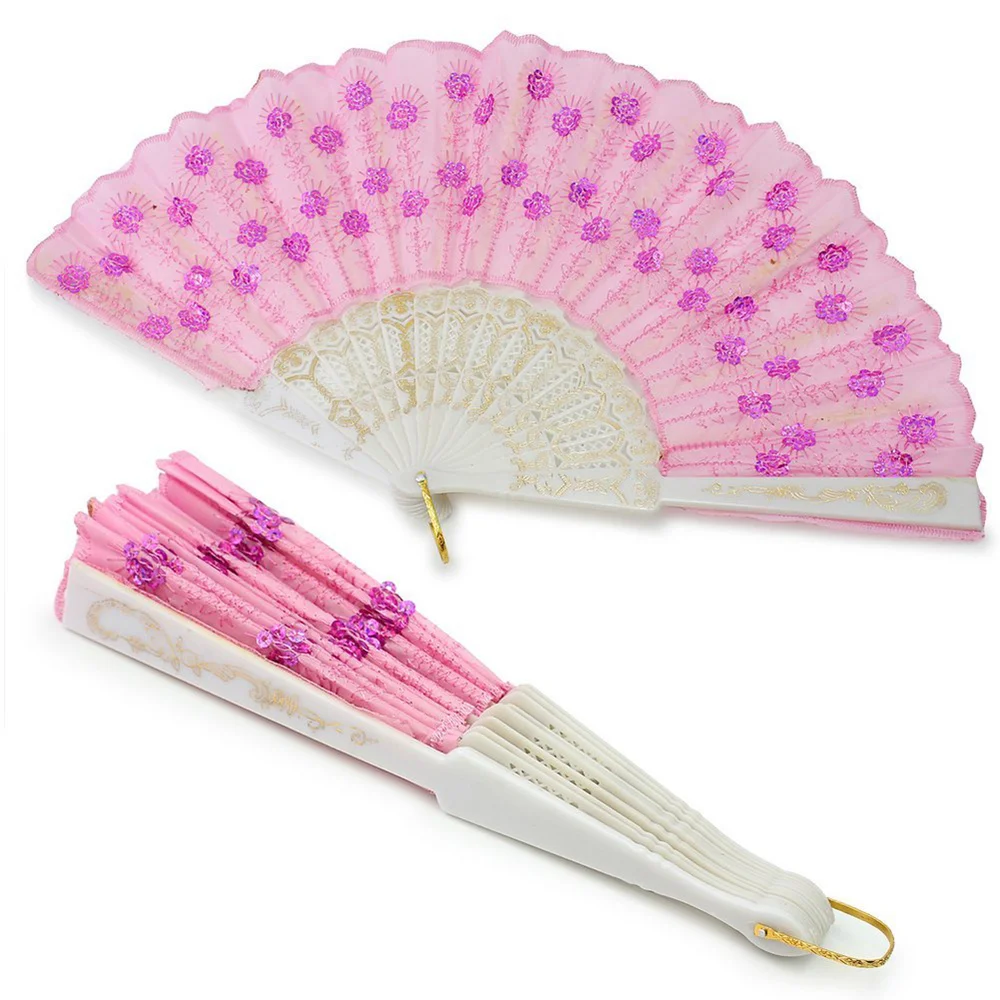 

Sequin Decorated Folding Hand Fan Dance Fan (Rosy)