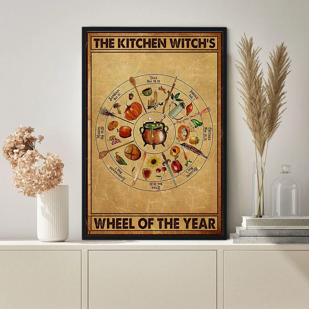 

Kitchen Witch's Wheel Of The Year Poster Witches Magic Knowledge Canvas Wall Picture Kitchen Blessing Incense Artwork Home Decor
