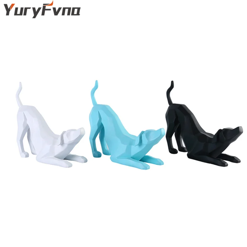 

YuryFvna 25cm Nordic Modern Geometry Dog Sculpture Living Room Statue Ornament Abstract Animal Desktop Crafts Gift of Dog Year