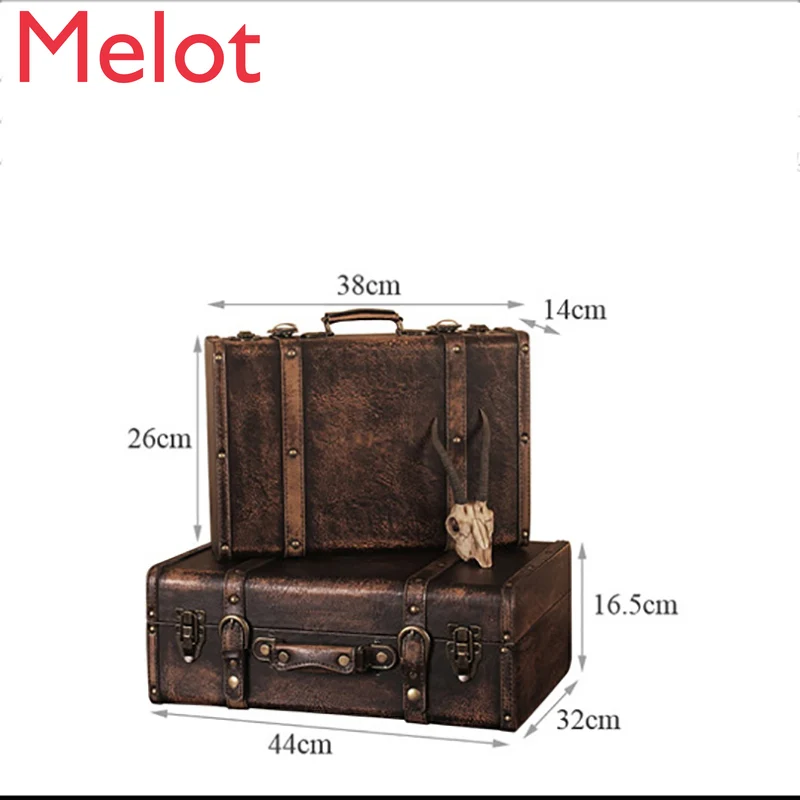 

European Retro Wooden Craft Accessories Hand-held Wooden Boxes Decorations Old Leather Suitcases Shooting Props Murals Ornaments