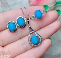 kjjeaxcmy fine jewelry natural turquoise 925 sterling silver women pendant necklace chain earrings ring set support test popular