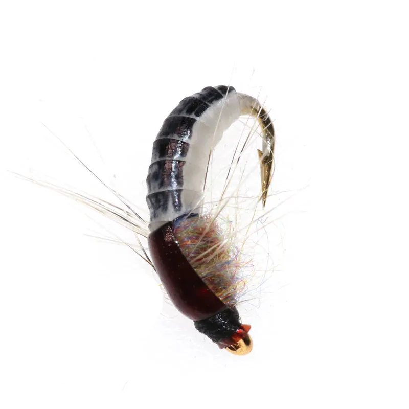 6 шт. #12 летней одежды из червь коричневый Caddis Нимфа Fly волосы оленя Жук форель