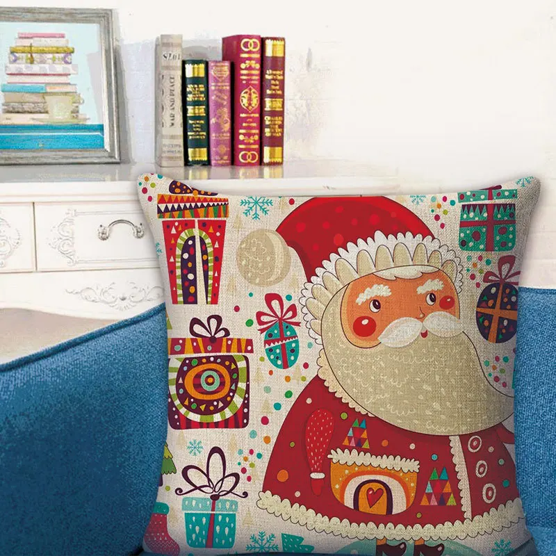 

Home Decor Christmas Santa Claus Pillow Case Cushion Cover Throw pillow Decorative Sofa Living Room cotton linen pillowcase 45