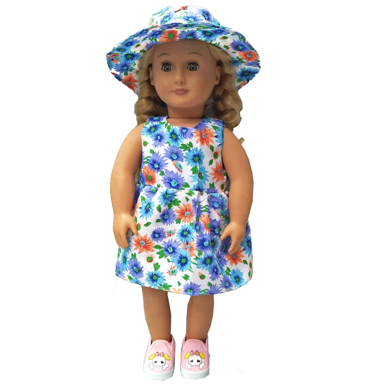 

For 43cm Doll Flower Dress with Hat for 18 Inch Girl Doll Toys Dress Doll Accessory Baby Girl Gift Play Doll Dress Up