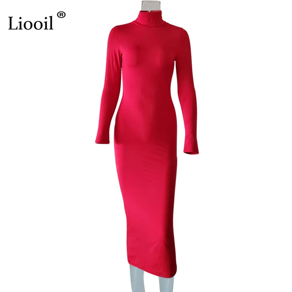 Liooil, сексуальное, облегающее, белое, макси платье, для женщин, осень, зима, длинный рукав, водолазка, стрейч, Клубные, вечерние, облегающие, длинные платья