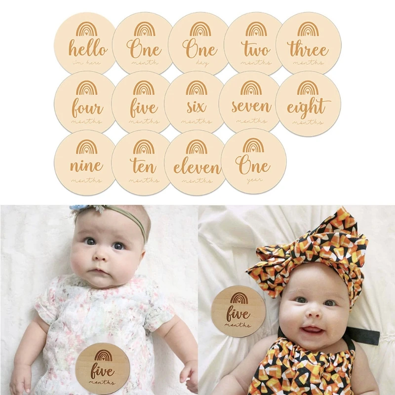 

14 Pcs Newborn Milestone Blocks Wooden Commemorative Baby Birth Monthly Recording Cards Infant Photography Props