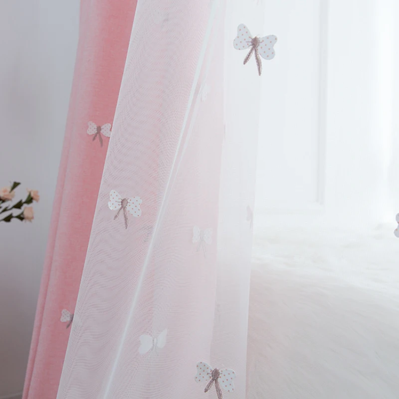 Розовый шторы для детской комнаты Спальня 3D &quotБабочки&quot окна Панель занавес