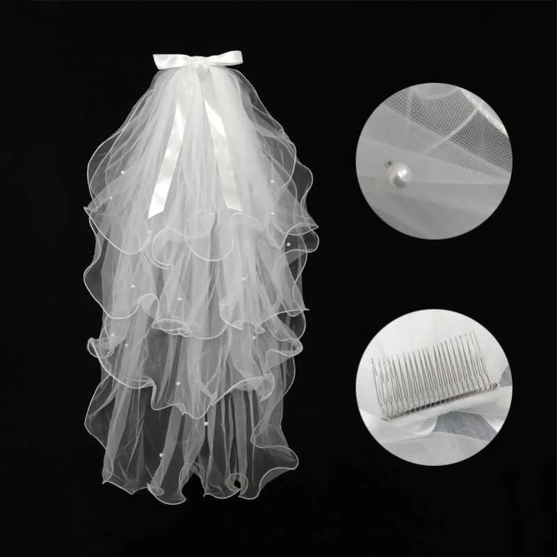 

Bridal Veils Bead Wedding Veil Communion with Comb for Bride Accessories