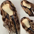 Черный с коричневым хайлайтером парик 13x 6 кружевной передний парик из человеческих волос прозрачный кружевной парик волнистый для черных женщин Nabeauty Remy 180