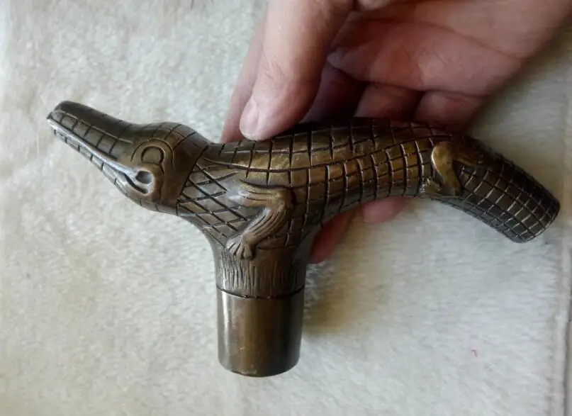 

Chinese Old Bronze Hand Carved Dog Bitten Birds Statue Cane Walking Stick Head