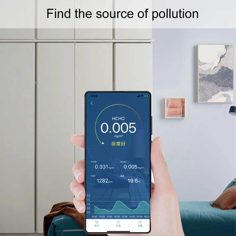 

Phone APP Monitor Formaldehyde TVOC Carbon Dioxide CO2 Temperature Tester Air Quality Analyzer Detector High Sensitive