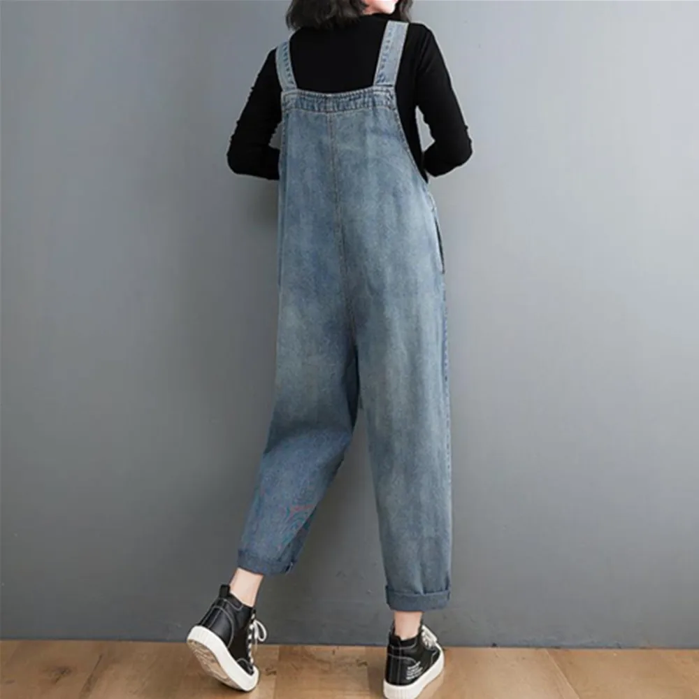 Джинсовый комбинезон женский джинсовый комбинезон-шаровары с широкими