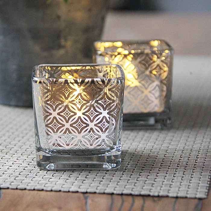 Необычный квадратный стеклянный подсвечник с покрытием романтический для ужина