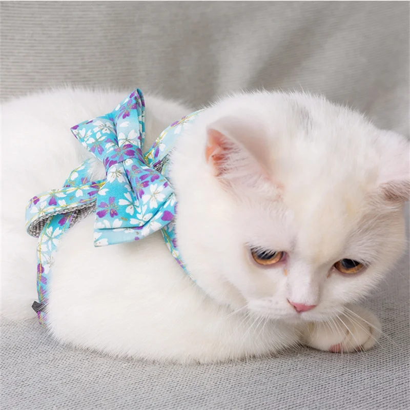 

New Bowknot Cat Collar Harness Straps Nylon Webbing Adjustable Cat Chest Straps Pet Collar Set Cat Supplies Dog Leash