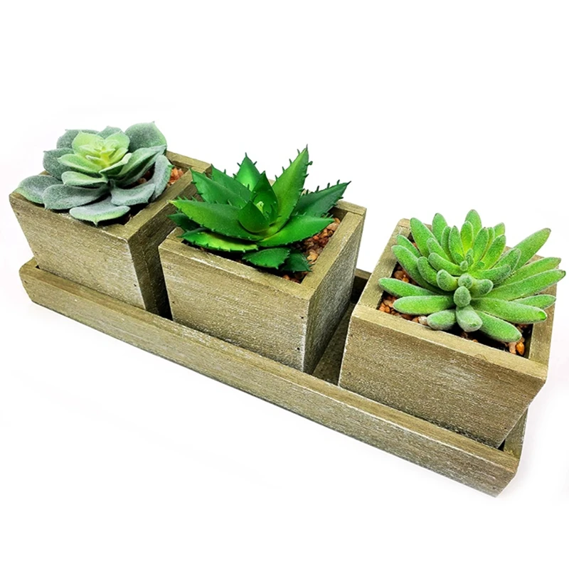 

Set of 3 Assorted Artificial Fake Plant Succulents with Wooden Tray, Mini Fake Succulent Potted Plant Arrangements 1 PCS