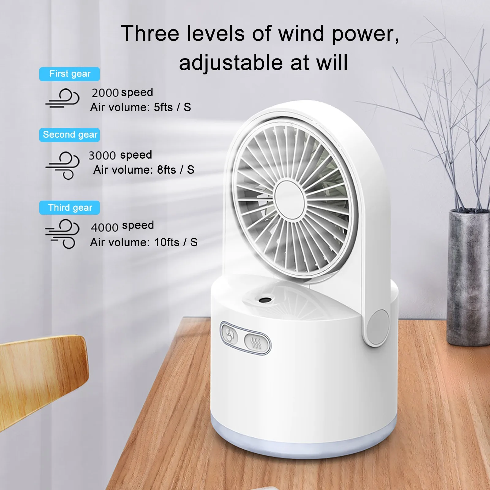 

2 in 1 Portable Fan with 300ml Mini Humidifier USB 7 Color LED Light Mini Fan 3 Speed Desktop Air Misting Fan for Bedroom Office