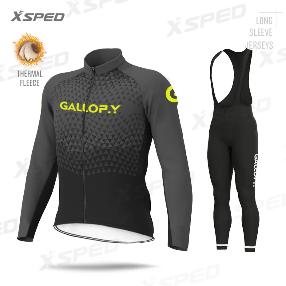 Bib Cycling Set Зимняя одежда для велоспорта Мужская Джерси с длинным рукавом Теплая Флисовая Куртка комбинезон комплект MTB Одежда для верховой езды Ropa Ciclismo - Цвет: Bib Cycling Set