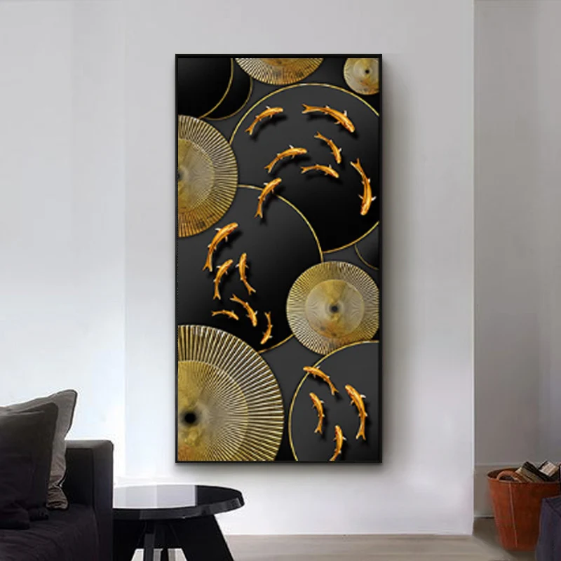 Современный абстрактный плакат с золотой рыбой настенная живопись на холсте