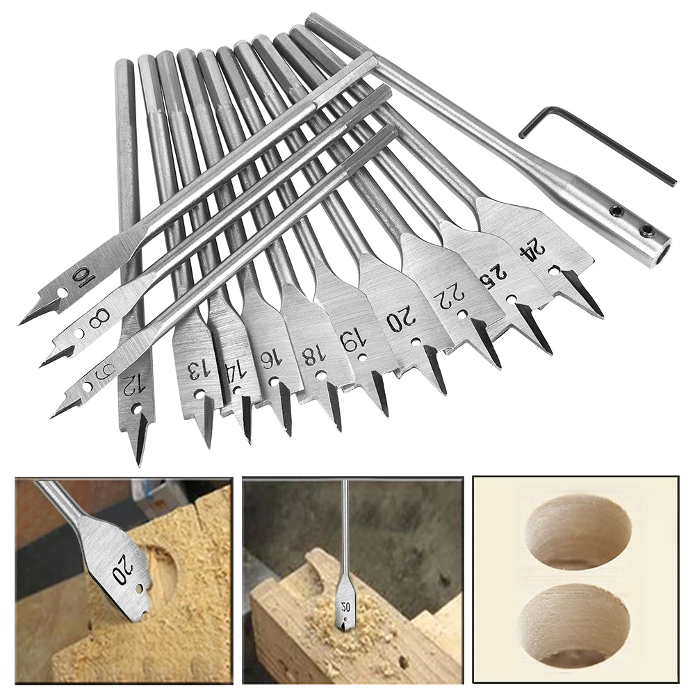 

15pcs Full Steel Hex Shank Spade Flat Wood Drill Bit Set for Metal 6-25mm High Speed Steel Wood Drilling Power Tools Kit
