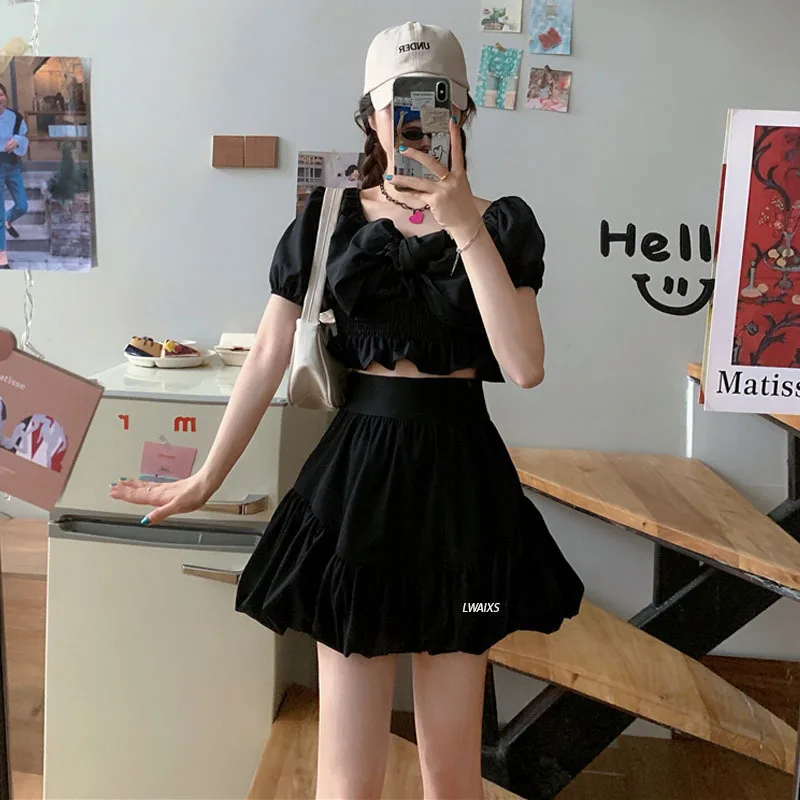 

Korean 2021 Summer New Mini Skirt High Waisted Pleated Patchwork Causal A-line Sweet Women Skirts Mujer Faldas