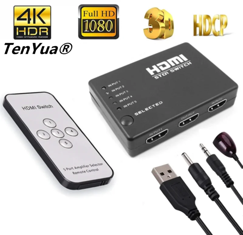 5 в 1 HDMI разделитель сплиттер 1080P 3D с ИК беспроводным пультом дистанционного
