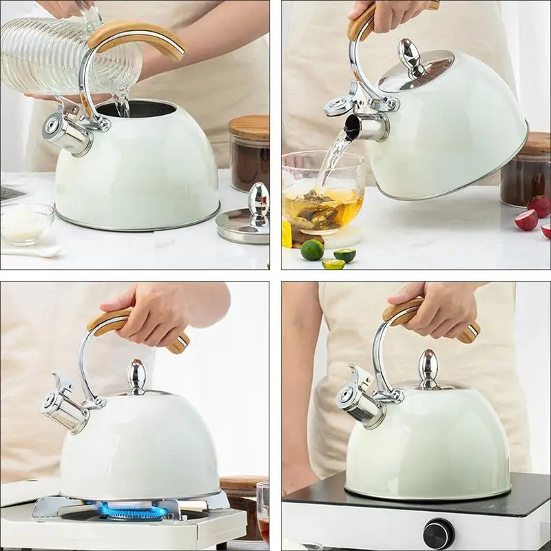 

1 Pc 3L Whistling Teakettle Stainless Steel Water Kettle Wood Handle Tea Kettle Induction Cooker Kettle
