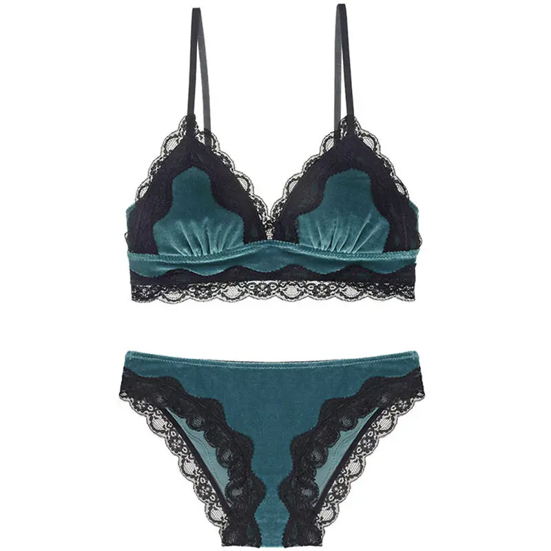 

Fashion Autumn And Winter Velvet No Steel Ring Triangle Cup Gather Bra Set Thin Cotton Cup Comfortable Sexy Underwear Women