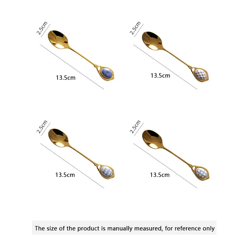 

Coffee Stirring Spoon Ceramic Long Handle Teaspoon Gold Plating Set Dessert Salad Spoon Stainless Steel Tableware Kitchen Tool