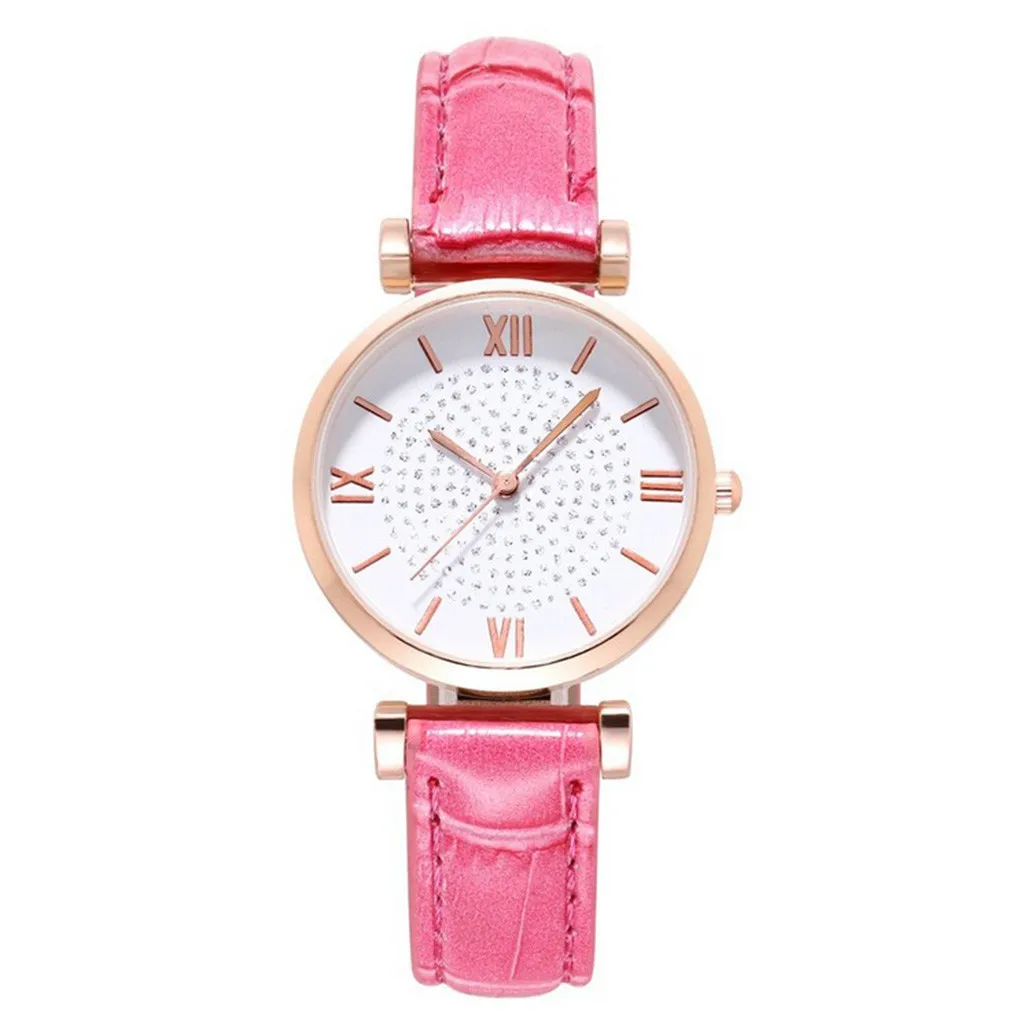 Женские кварцевые часы с кожаным браслетом 25 мм в римском стиле розового золота