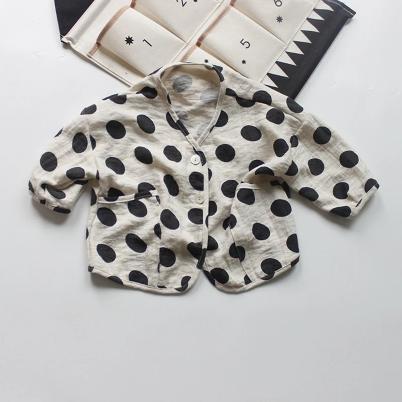 Kids Boys Girls Cotton Linen Solid Polka Dot Cardigan Korea Style Loose Casual Autumn/spring Outwear Coat | Детская одежда и обувь