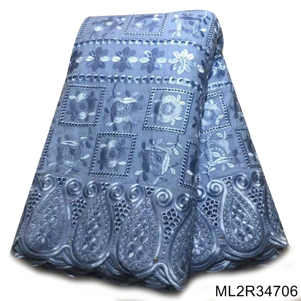 Baby Blue Swiss Lace 2022 Latest Embroidered African Cotton Fabric With Voile Popular Dubai Style ML2R347