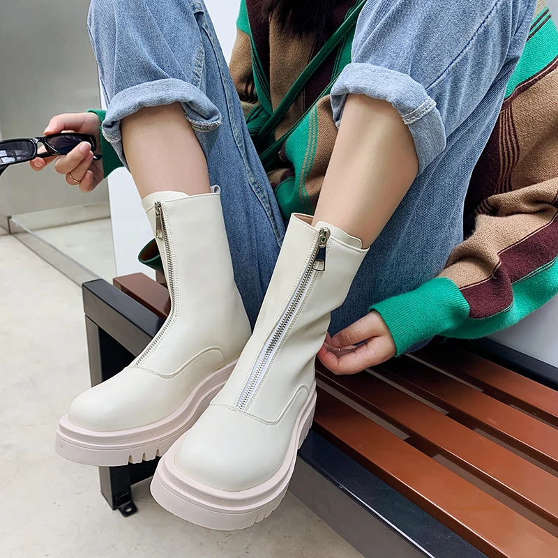 

Autumn Winter Women's Ankle Boots Fashion Front Zip Round Toe Footwear Shoes Med Heels Short Boots Female Sexy Party Shoes Woman