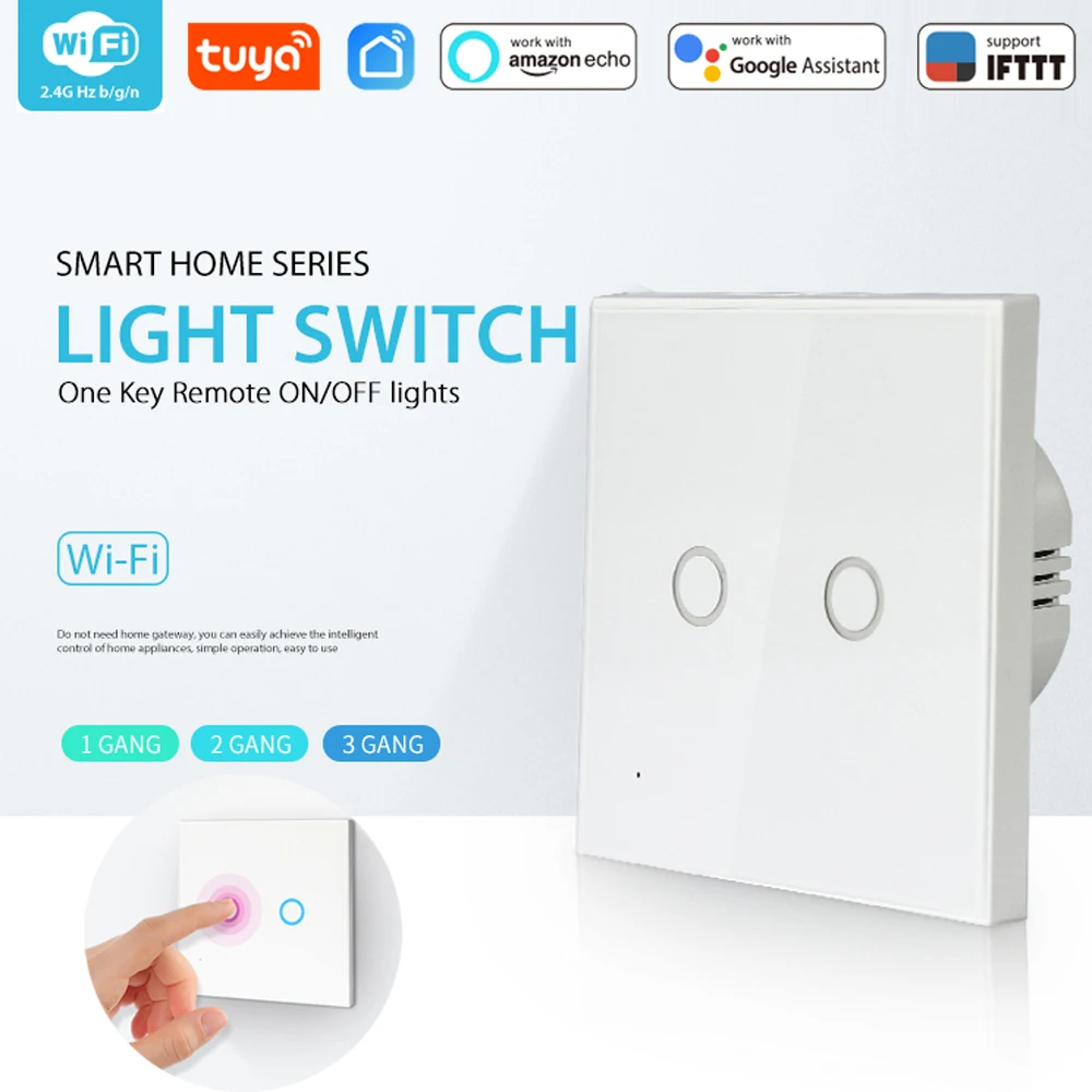 Выключатель света с Wi Fi настенный сенсорный выключатель 2 клавишами со