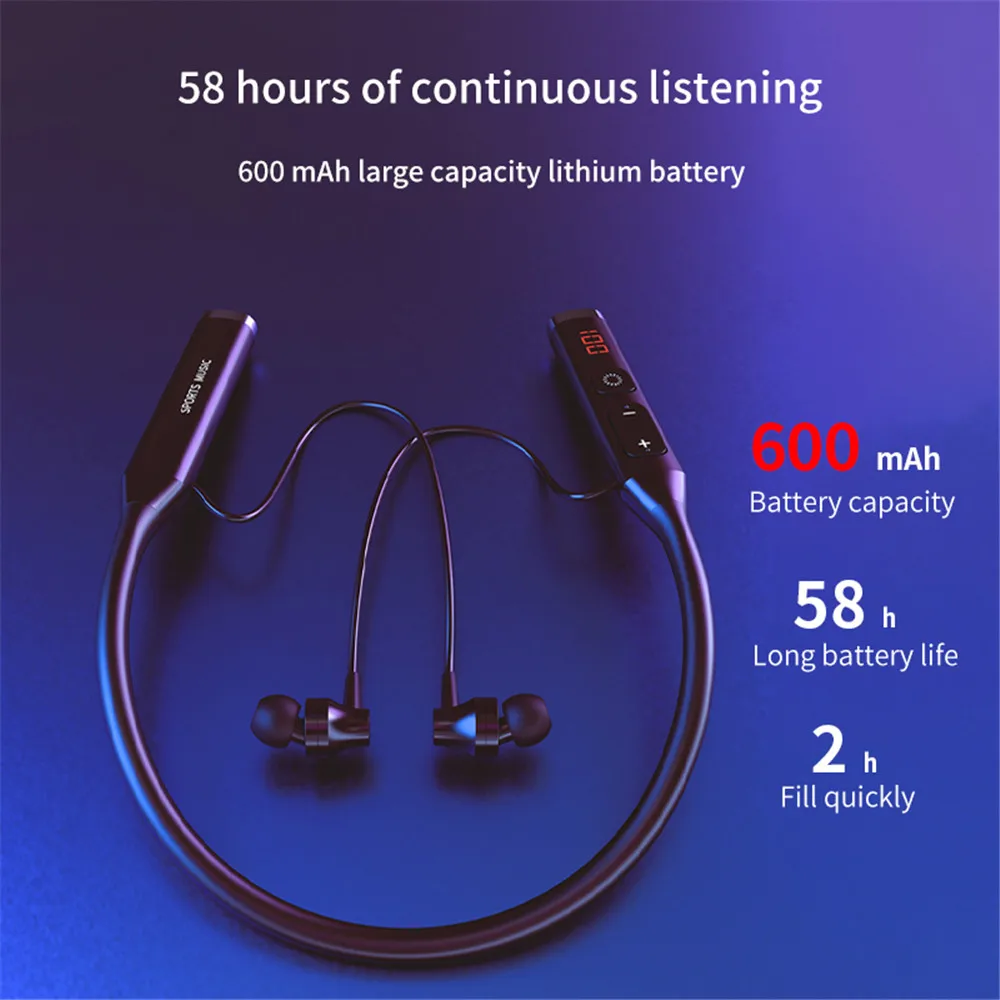 3 in 1 Bluetooth 5.0 Sports Wireless Earphones Neckband Magnet HIFI Stereo Headset Support MP3 Player FM Radio TF Card With Mic