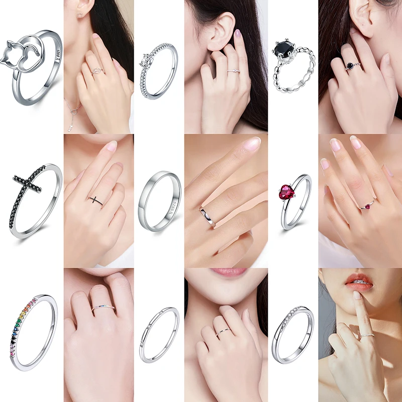 

WOSTU 925 Sterling Silver Crown Rings For Women Girls European Original Wedding Silver finger Ring Jewelry Gift