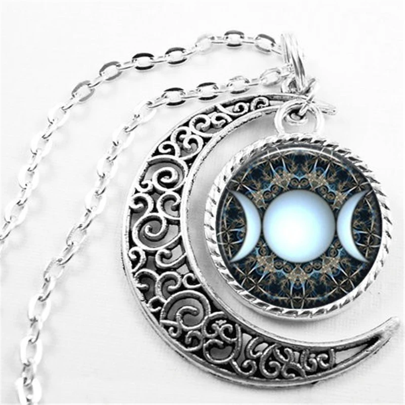 

Fashion Triple Moon Necklace Gothic Pentagram Pendant Crescent Jewelry Witchcraft Pagan Lady Protection Jewelry Gift