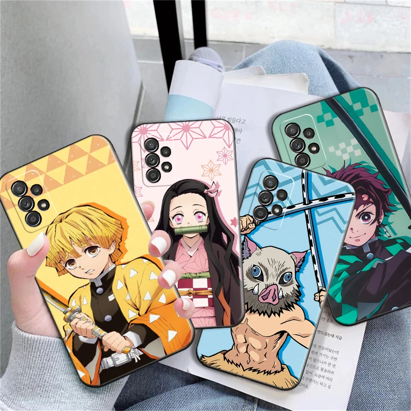 

Phone Case For Samsung Galaxy A11 A21S A31 A41 A42 A51 A52 4G 5G A71 A72 4G 5G Japan Anime Demon Slayer Soft TPU Black Cover