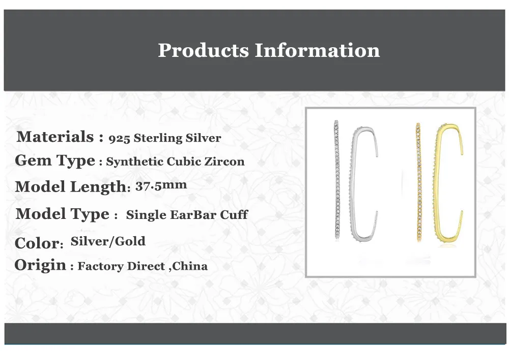 Altruist 925 Sterling Silver Single Earbar Earcuff Non pierced Earrings Ear Cuff Ear Bars For Women Colorful CZ Jewelry
