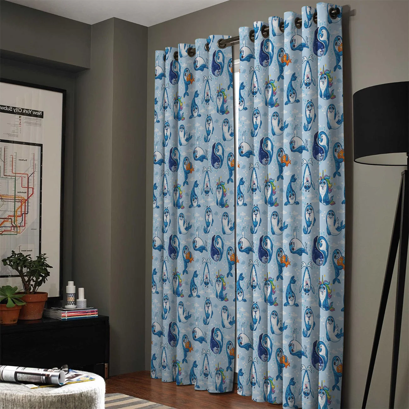 Шторы с мультяшным принтом занавески морскими котиками китами для гостиной
