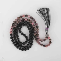 8mm 108 natural lava rose stone beads knot tassel necklace fancy thanksgiving day easter mental wrist elegant chakra taseel gift