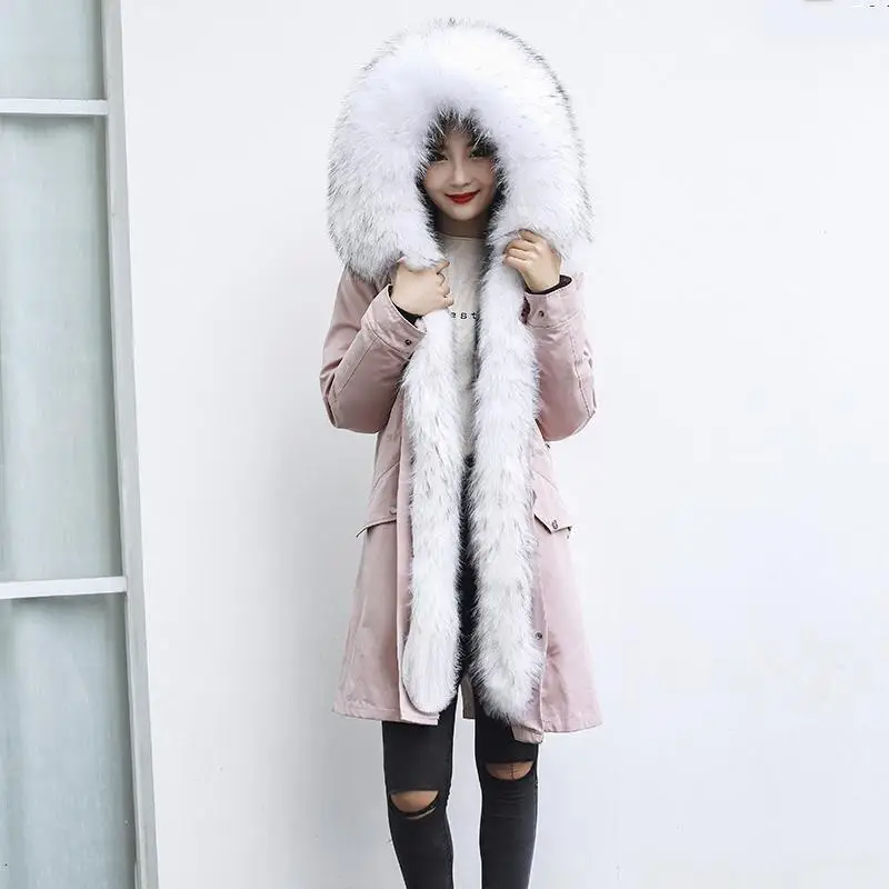 Парка женская длинная со съемным мехом норки модная парка из натурального