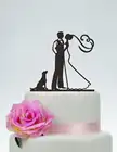 Персонализированные Акриловые Блейк Жених и невеста торт Топпер с собакой, пользовательские собака торт Топпер, пара силуэт украшения для свадебного торта