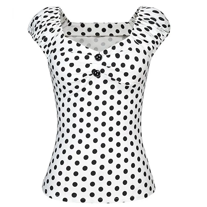 Летняя женская винтажная рубашка в горошек с принтом 50s 60 s белая и красная